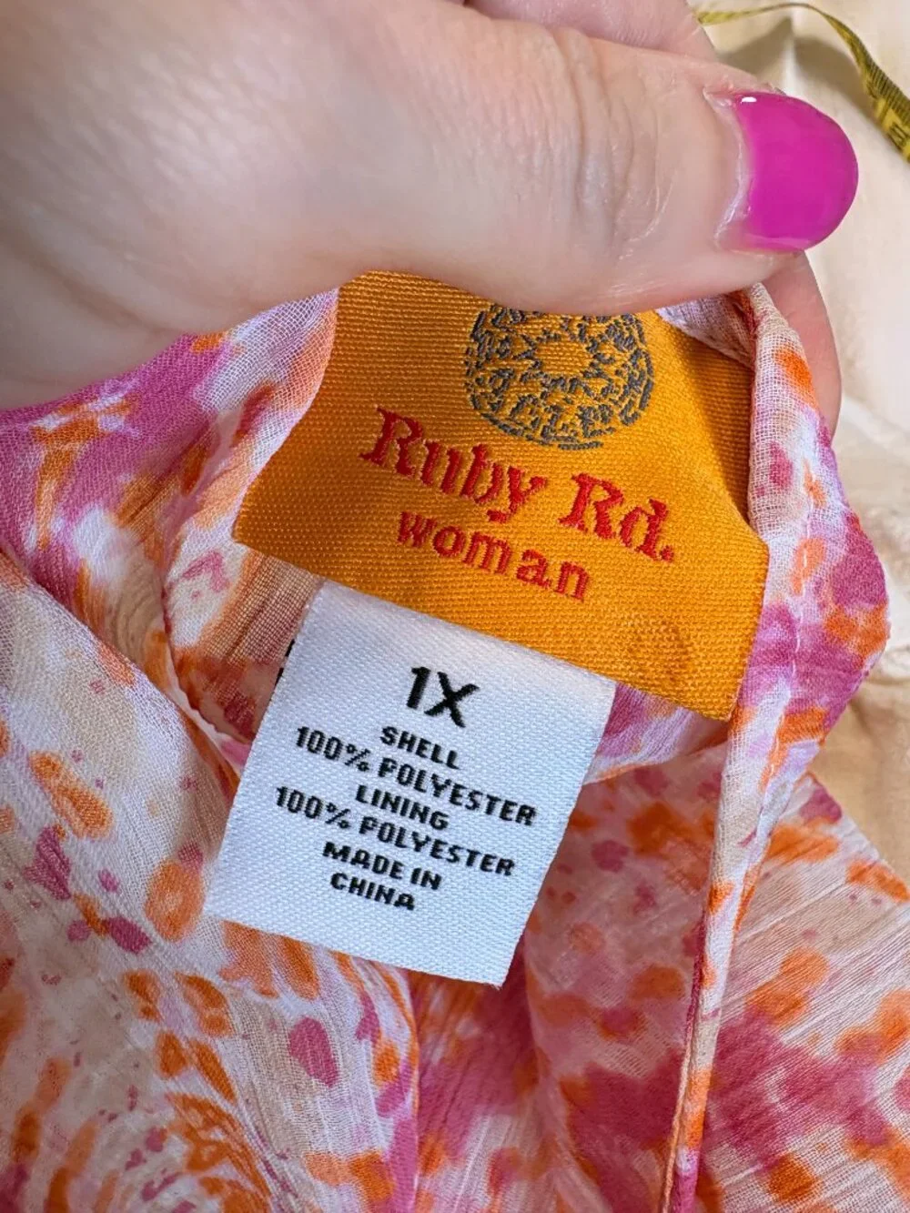 Ruby Rd Pink Orange Embellished Flowy Blouse Boho Resort Plus 1X